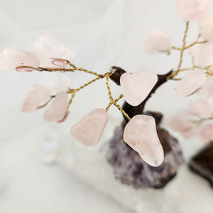 Rose Quartz Crystal Tree on Amethyst Cluster