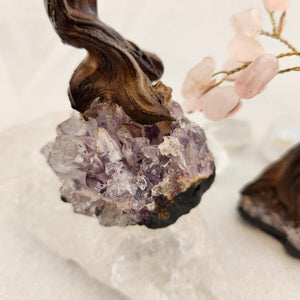 Rose Quartz Crystal Tree on Amethyst Cluster