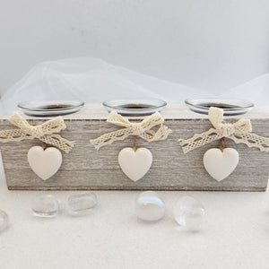 Triple Candle Holder with Hanging Hearts