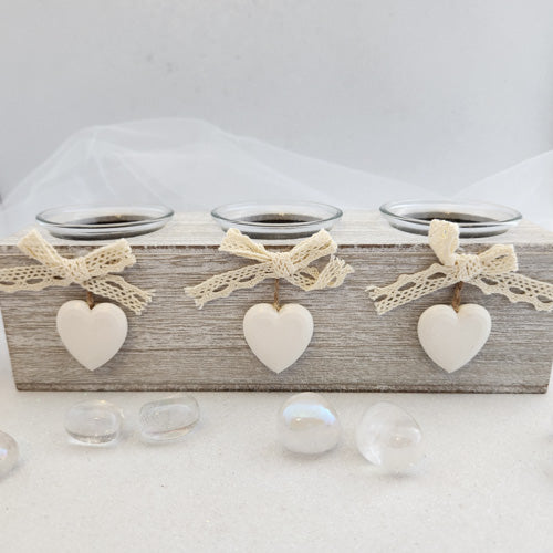 Triple Candle Holder with Hanging Hearts (approx. 25cm)