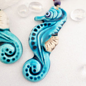 Blue Ceramic Sea Horse Wall Art