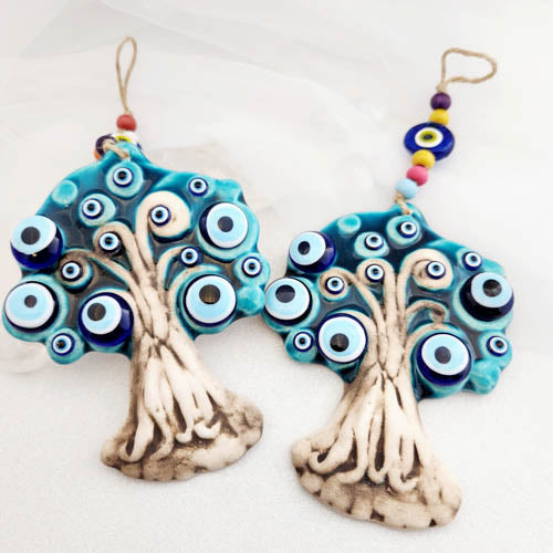 Blue Eye Lucky Tree Wall Art (hand painted. ceramic. approx. 25cm long)