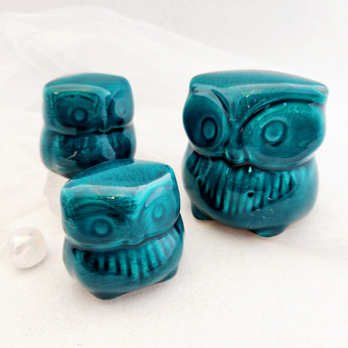 Teal Owl Family (hand painted. ceramic set of 3)