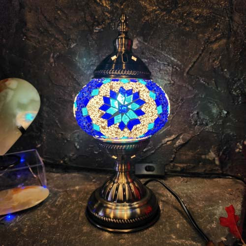 Blue & White Turkish Style Mosaic Lamp (approx. 29cm)