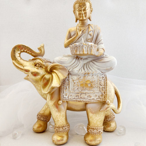 Buddha on Elephant Tea Light Holder (approx. 29cm)