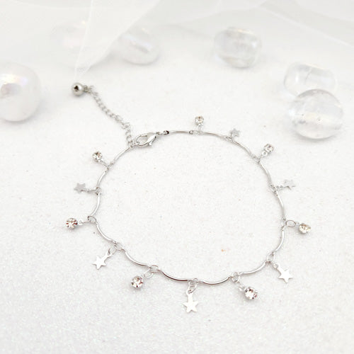 Stars & Rhinestones Anklet (silver metal)