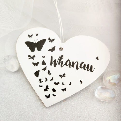 Whanau with Butterflies Heart Hanging (approx. 12cm)