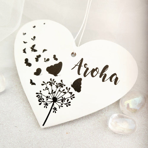 Aroha with Butterflies Heart Hanging (approx. 12cm)
