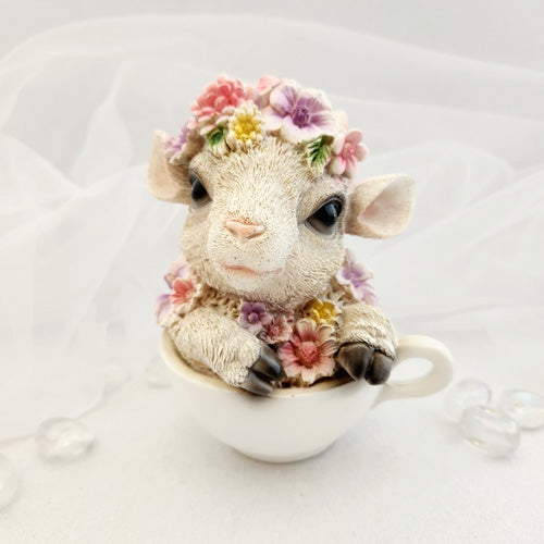 Floral Lamb in Teacup (approx. 15cm)