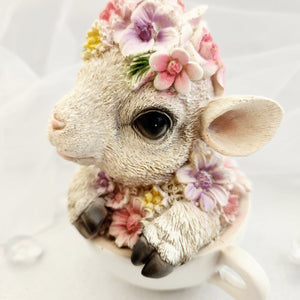 Floral Lamb in Teacup