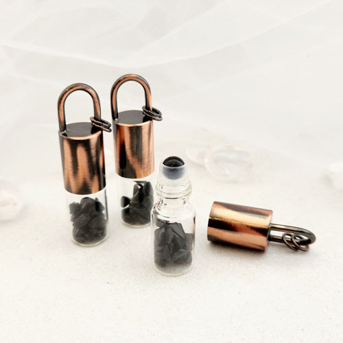 Glass Roller Perfume Bottle with Black Obsidian Roller & Chips with Copper Look Lid (approx. 6.2x1.5cm)