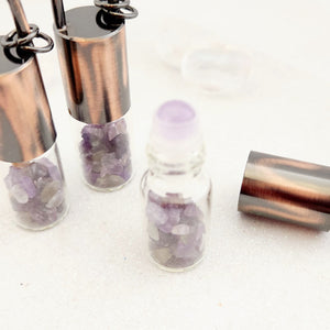 Glass Roller Perfume Bottle with Amethyst Roller & Chips
