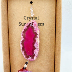 Pink Dyed Agate Hanging Prism