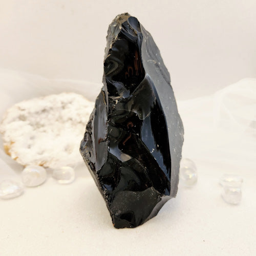 Black Obsidian Rough Rock with Cut Base (approx. 14.8x10.5cm)