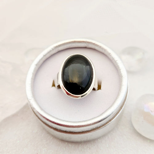 Rainbow Obsidian Oval Ring (sterling silver)