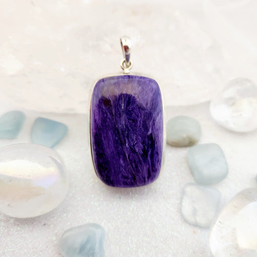 Charoite Rectangular Pendant (sterling silver)