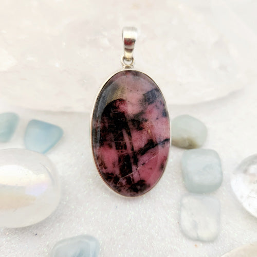 Rhodonite Oval Pendant (sterling silver)