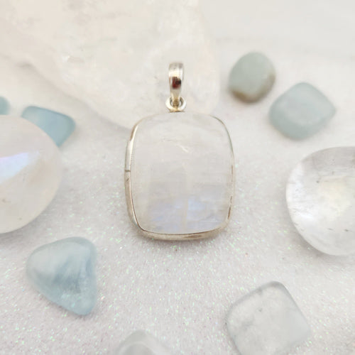 Rainbow Moonstone Rectangular Pendant (sterling silver)