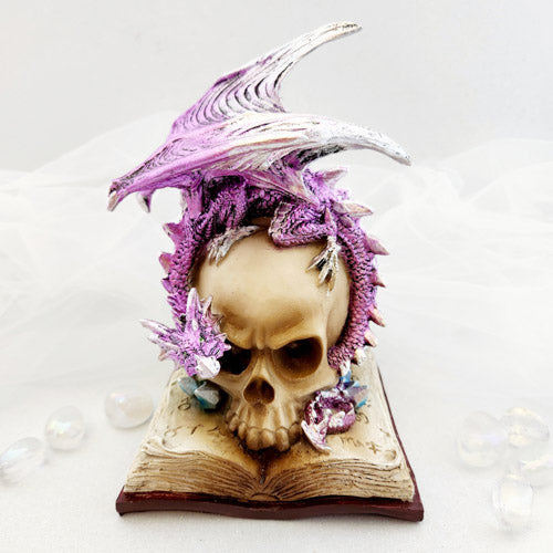 Skull on Book with Purple Dragon with Led (approx. 19.5 x 13.5 x 12.5cm. 2x AA batteries included)