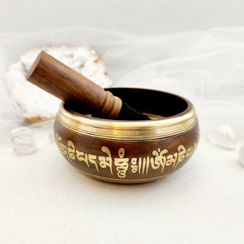 Brass Singing Bowl with Seated Buddha Engraved Inside (Approx. 10.5cm Diameter Rim)