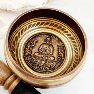 Brass Singing Bowl with Seated Buddha Engraved Inside