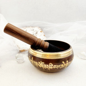 Brass Singing Bowl With Buddha Figures Engraved Inside