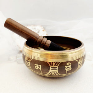 Brass Singing Bowl with Buddha Figures Engraved Inside