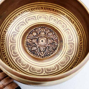 Brass Singing Bowl with Buddha Figures Engraved Inside