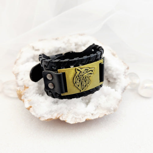 Wolf Leather & Bronze Look Bracelet