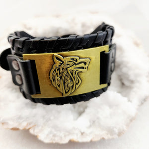 Wolf Leather & Bronze Look Bracelet