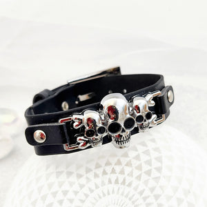 Skull & Leather Bracelet with Buckle