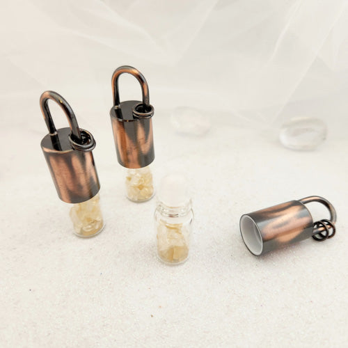 Glass Roller Perfume Bottle with Citrine Roller & Chips with Copper Look Lid (approx. 6.2x1.5cm)