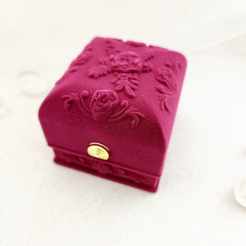 Maroon Velvet Jewellery Gift Box with Roses Embossed (approx. 5.5x6x6.5cm)