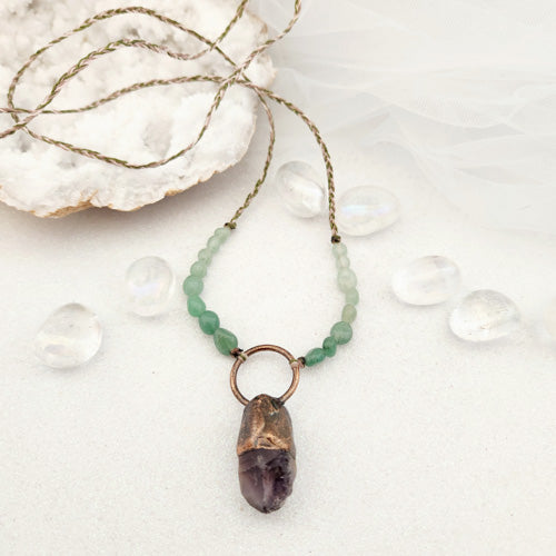 Amethyst/Copper/Aventurine Wrapped Pendant (hand crafted in Aotearoa New Zealand)