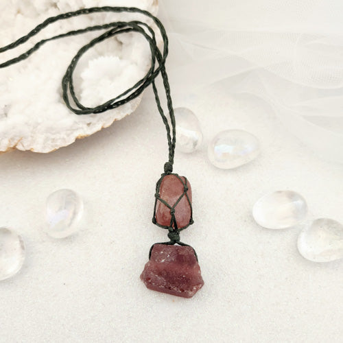 Strawberry Quartz Wrapped Pendant (hand crafted in Aotearoa New Zealand)