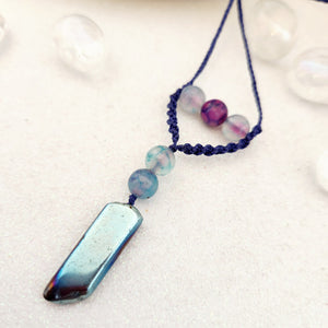 Rainbow Aura Quartz & Dragon Vein Agate Wrapped Pendant