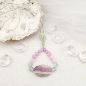 Rainbow Fluorite with Dyed Chalcedony Wrapped Pendant