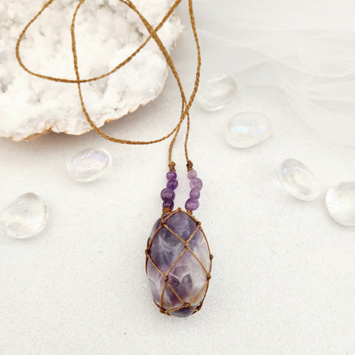 Chevron Amethyst Wrapped Pendant (hand crafted in Aotearoa New Zealand)