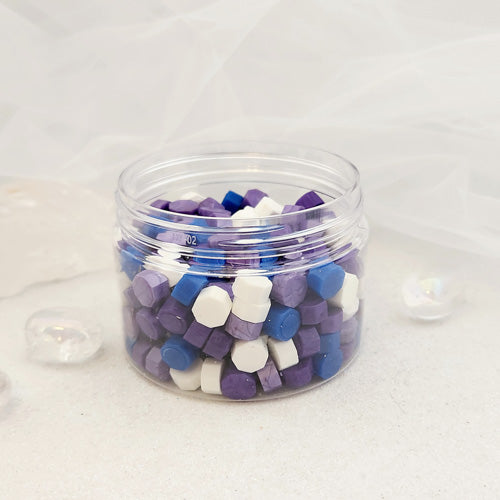 Wax Seal Particles in Container (blue, white, purple. approx. 240 pieces)