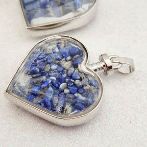 Lapis Chips in Glass Heart Pendant