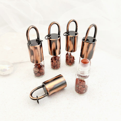 Glass Roller Perfume Bottle with Red Jasper Roller & Chips with Copper Look Lid (approx. 6.2x1.5cm)