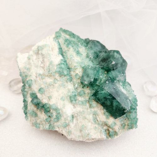 Green Fluorite Cube-like Cluster Formation on Matrix (approx. 15.3x12.9cm)