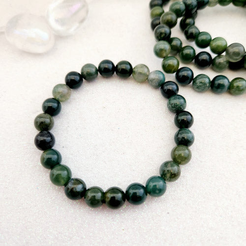 Moss Agate Bracelet (assorted. approx. 8mm round beads)