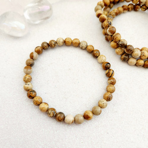 Picture Jasper Bracelet (assorted. approx. 6mm round beads)
