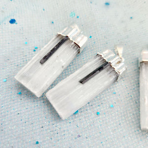 Selenite & Tourmaline Rod Pendant