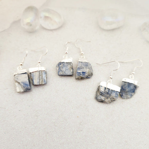 Blue Kyanite Earrings Dipped in White Metal (assorted)