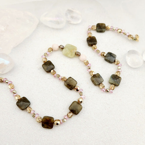 Labradorite, Morganite & Aquamarine Necklace (handcrafted in Aotearoa New Zealand)
