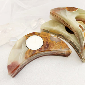 Banded Calcite aka Marble Onyx Crescent Moon Candle Holder