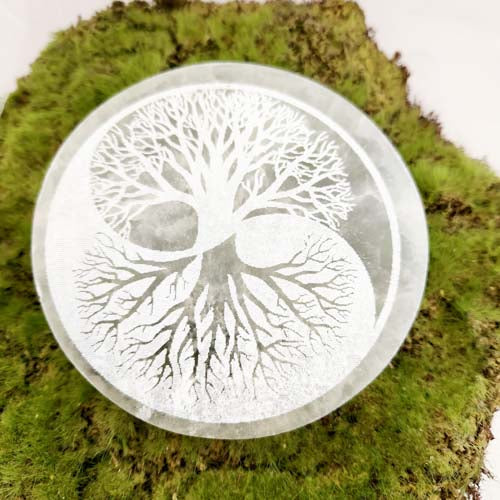 Selenite Tree of Life Charging Plate (assorted. approx. 10.5x1.5cm)