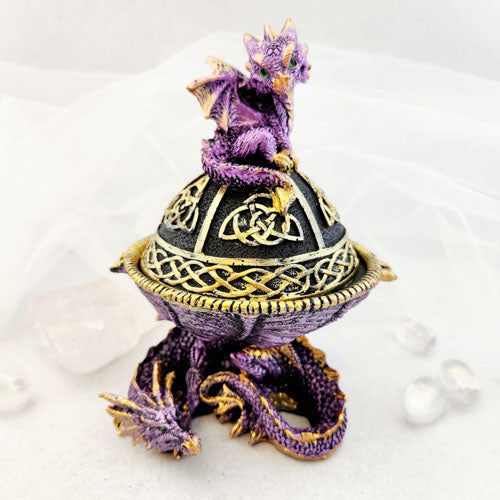 Purple And Gold Dragon Dome Shaped Trinket Box (approx 16x12x10.5cm)